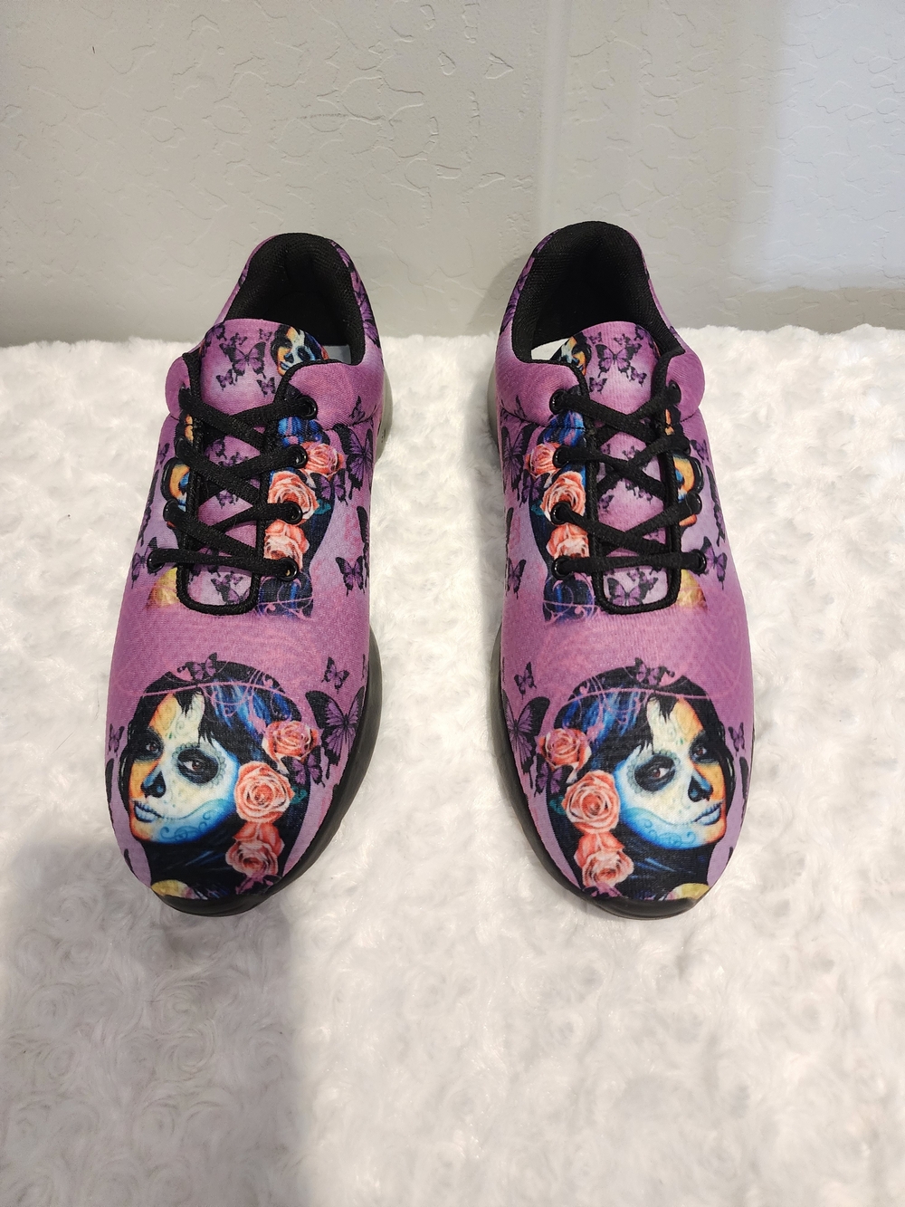 Purple Floral Skull Graphic Women's Sneakers